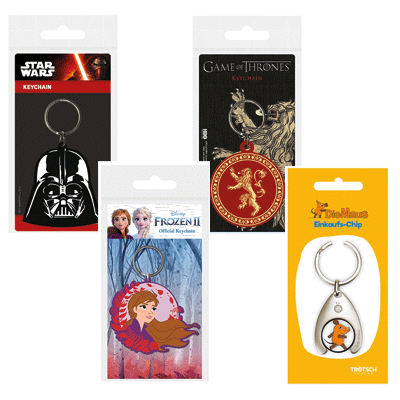 Schlüsselanhänger von starken Marken: Star Wars, Game of Thrones, Frozen II, Eiskönigin, Die Maus